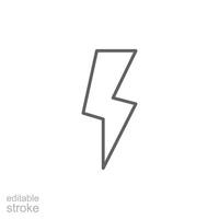 Lightning, electric power icon. Simple outline style. Thunder electricity, flash bolt, speed, thunderbolt, blitz, energy concept. Thin line symbol. isolated. Editable stroke. vector