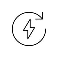 Recharge electric power icon. Simple outline style. Wattage, charger, arrow, thunder, pile, lightning, thunderbolt, energy concept. Thin line symbol. isolated. vector