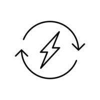 Lightning electric icon. Simple outline style. Bolt with recycling rotation arrow sign, circle, capacity, renewable energy concept. Thin line symbol. isolated. vector