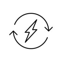 Lightning electric icon. Simple outline style. Bolt with recycling rotation arrow sign, circle, capacity, renewable energy concept. Thin line symbol. isolated. vector