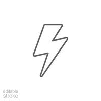 Lightning, electric power icon. Simple outline style. Thunder electricity, flash bolt, speed, thunderbolt, blitz, energy concept. Thin line symbol. isolated. Editable stroke. vector