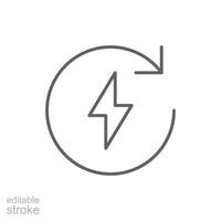 Recharge electric power icon. Simple outline style. Wattage, charger, arrow, thunder, pile, lightning, thunderbolt, energy concept. Thin line symbol. isolated. Editable stroke. vector