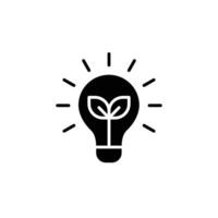Renewable energy icon. Simple solid style. Shining electric ecology light bulb, leaf, eco, green, sustainable energy concept. Silhouette, glyph symbol. isolated. vector
