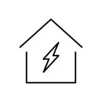 hogar electrificación icono. sencillo contorno estilo. casa con relámpago tornillo, eléctrico, construcción, luz, edificio, energía concepto. Delgado línea símbolo. aislado. vector