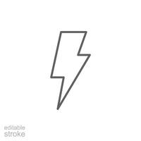 Lightning, electric power icon. Simple outline style. Thunder electricity, flash bolt, speed, thunderbolt, blitz, energy concept. Thin line symbol. isolated. Editable stroke. vector