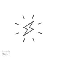 Lightning bolt icon. Simple outline style. Electricity, flash, thunder, spark, shock, light, power, thunderbolt, energy concept. Thin line symbol. isolated. Editable stroke. vector