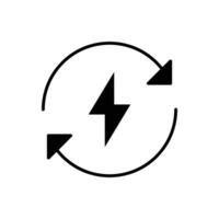 Lightning electric icon. Simple solid style. Bolt with recycling rotation arrow sign, circle, capacity, renewable energy concept. Silhouette, glyph symbol. isolated. vector