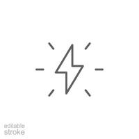 Lightning bolt icon. Simple outline style. Electricity, flash, thunder, spark, shock, light, power, thunderbolt, energy concept. Thin line symbol. isolated. Editable stroke. vector