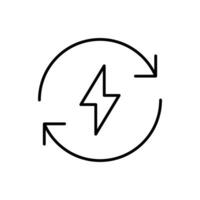 Lightning electric icon. Simple outline style. Bolt with recycling rotation arrow sign, circle, capacity, renewable energy concept. Thin line symbol. isolated. vector