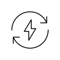 Lightning electric icon. Simple outline style. Bolt with recycling rotation arrow sign, circle, capacity, renewable energy concept. Thin line symbol. isolated. vector