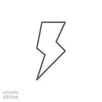 Lightning, electric power icon. Simple outline style. Thunder electricity, flash bolt, speed, thunderbolt, blitz, energy concept. Thin line symbol. isolated. Editable stroke. vector