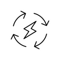 renovable energía icono. sencillo contorno estilo. ciclo, electricidad, diseño, flecha, círculo, iluminación, eléctrico, reciclar energía concepto. Delgado línea símbolo. aislado. vector