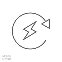 Recharge electric power icon. Simple outline style. Wattage, charger, arrow, thunder, pile, lightning, thunderbolt, energy concept. Thin line symbol. isolated. Editable stroke. vector