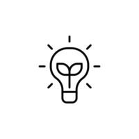 Renewable energy icon. Simple outline style. Shining electric ecology light bulb, leaf, eco, green, sustainable energy concept. Thin line symbol. isolated. vector