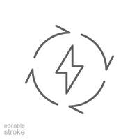 Renewable energy icon. Simple outline style. Cycle, electricity, design, arrow, circle, lightning, electrical, recycle energy concept. Thin line symbol. isolated. Editable stroke. vector