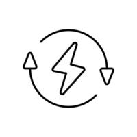 Lightning electric icon. Simple outline style. Bolt with recycling rotation arrow sign, circle, capacity, renewable energy concept. Thin line symbol. isolated. vector