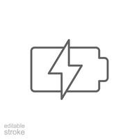 Battery charging icon. Simple outline style. Phone battery, mobile, charger, electric, power, lightning, technology, energy concept. Thin line symbol. isolated. Editable stroke. vector