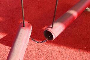 Items for games and sports on the playground in the city park. photo