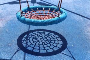 Items for games and sports on the playground in the city park. photo