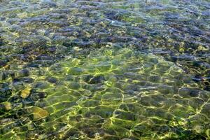 The color of water in the Mediterranean Sea in shallow water. Natural abstract background. photo