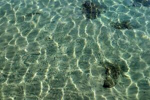 The color of water in the Mediterranean Sea in shallow water. Natural abstract background. photo