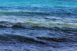 The color of water in the Mediterranean Sea in shallow water. Natural abstract background. photo