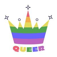 Queer queen LGBTQ rainbow colored crown vector