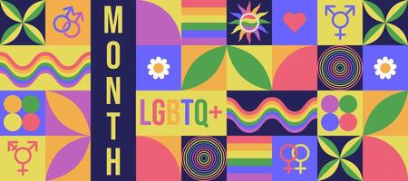 Geometric LGBTQ Pride mosaic holiday banner vector