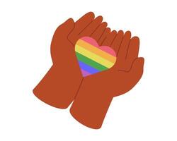 LGBT Couple Hands holding in palms rainbow heart vector