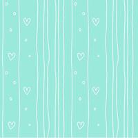 Bluish green color Seamless pattern with hand drawn outline dot and heart and stripes. vector