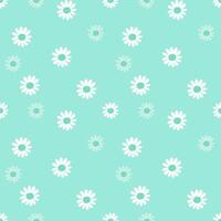 Seamless pattern with cute daisy flowers, mint green background. vector