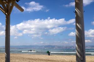Sandy beach on the shores of the Mediterranean Sea in northern Israel. photo