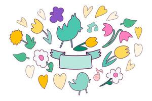 Flowers Hearts Birds Labels And Stickers Set vector