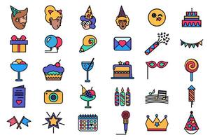 Birthday Party Colored Icons Big Set vector