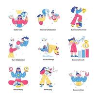 Set of Economy and Trading Hand Drawn Mini Illustrations vector