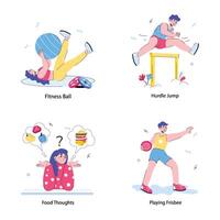 Bundle of Fitness Training Doodle Mini Illustrations vector