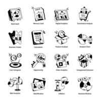 Set of Business Metrics Doodle Icons vector