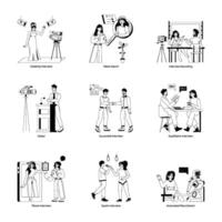 Trendy Glyph Character Illustrations of Interview Process vector