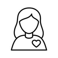 mujer silueta con corazón contorno icono. voluntario símbolo. editable ataque. vector