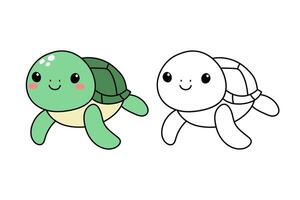 Hand drawn cute sea turtle. Marine life animals. Coloring page template vector