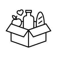 Food donation outline icon. Box with food. Editable stroke. vector