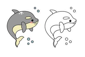 Hand drawn cute whale liller. Marine life animals. Coloring page template vector