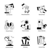 Set of Banking and Finance Management Doodle Icons vector