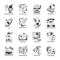 Latest Pack of Distance Learning Doodle Icons vector