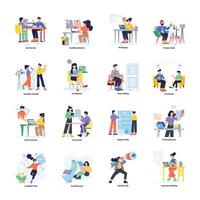 Set of 16 Interviews Flat Character Illustrations vector