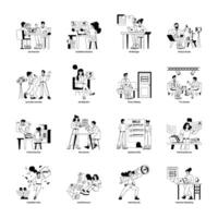 Set of 16 Interviews Glyph Character Illustrations vector