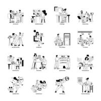 Set of 16 Interviews Glyph Character Illustrations vector