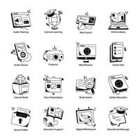 Handy Collection of 16 Online Education Doodle Icons vector