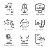 Bundle of Linear Icons Depicting Ticket Booking vector