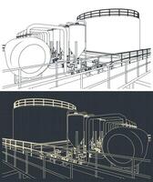 Illustrations of blueprints of refinery vector